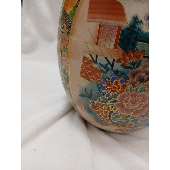 Vntg Huge Japanese Satsuma Egg Asian Decor Orient Hand Painted Cloisonne Floral - Picture 14 of 16